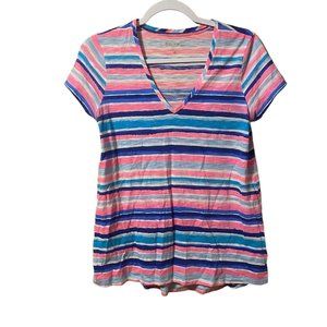 Lilly Pulitzer  SMALL Sandy Shell Stripe V-NECK ETTA TEE 100% Cotton Slub